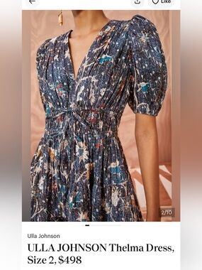 Ulla Johnson navy floral-print midi dress with puff sleeves